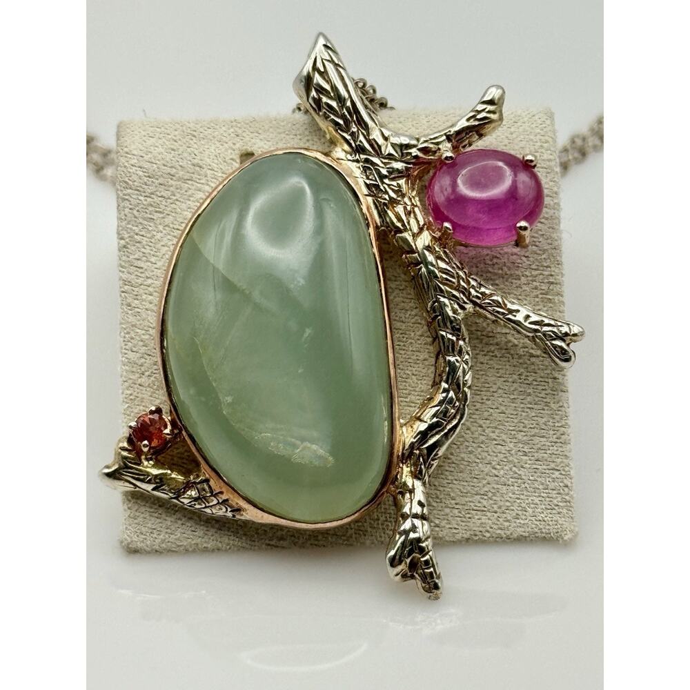 Hand Made Gold Vermeil Sterling Silver Pink And Orange Sapphire Jadeite Pendant